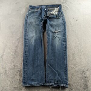 Levis 501 Jeans Mens 33x30 Blue Faded Distressed Straight Button Fly Denim